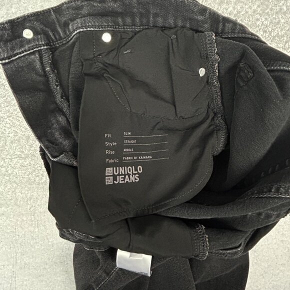 Uniqlo Jeans Womens 26x27*‎ Slim Straight Mid-Rise Black Stretch Denim - Picture 7 of 14